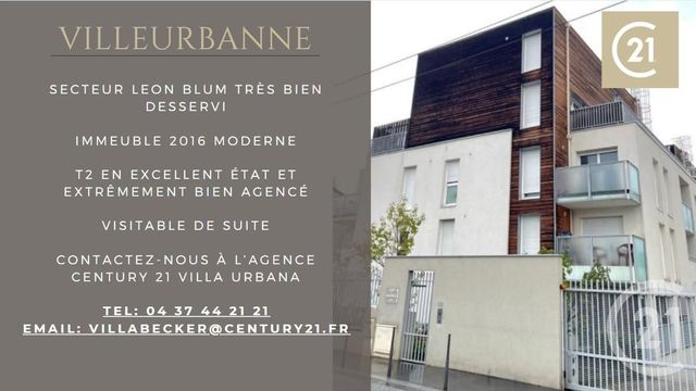 Appartement F2 à vendre - 2 pièces - 43.0 m2 - VILLEURBANNE - 69 - RHONE-ALPES - Century 21 Villa Urbana